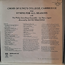 KING COLLAGE CHOIR, CAMBRIDGE * HYMNS FOR FOR ALL SEASONS